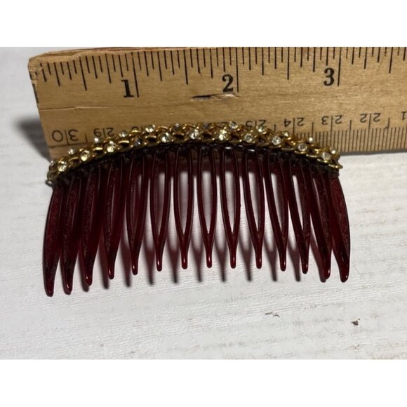 Vintage Mid Century Hair Combs Gold & Rhinestone Detail Accents Elegant Pair - Picture 8 of 9